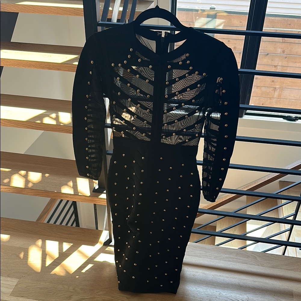 Akira Elegant Black Studded Knit Dress M